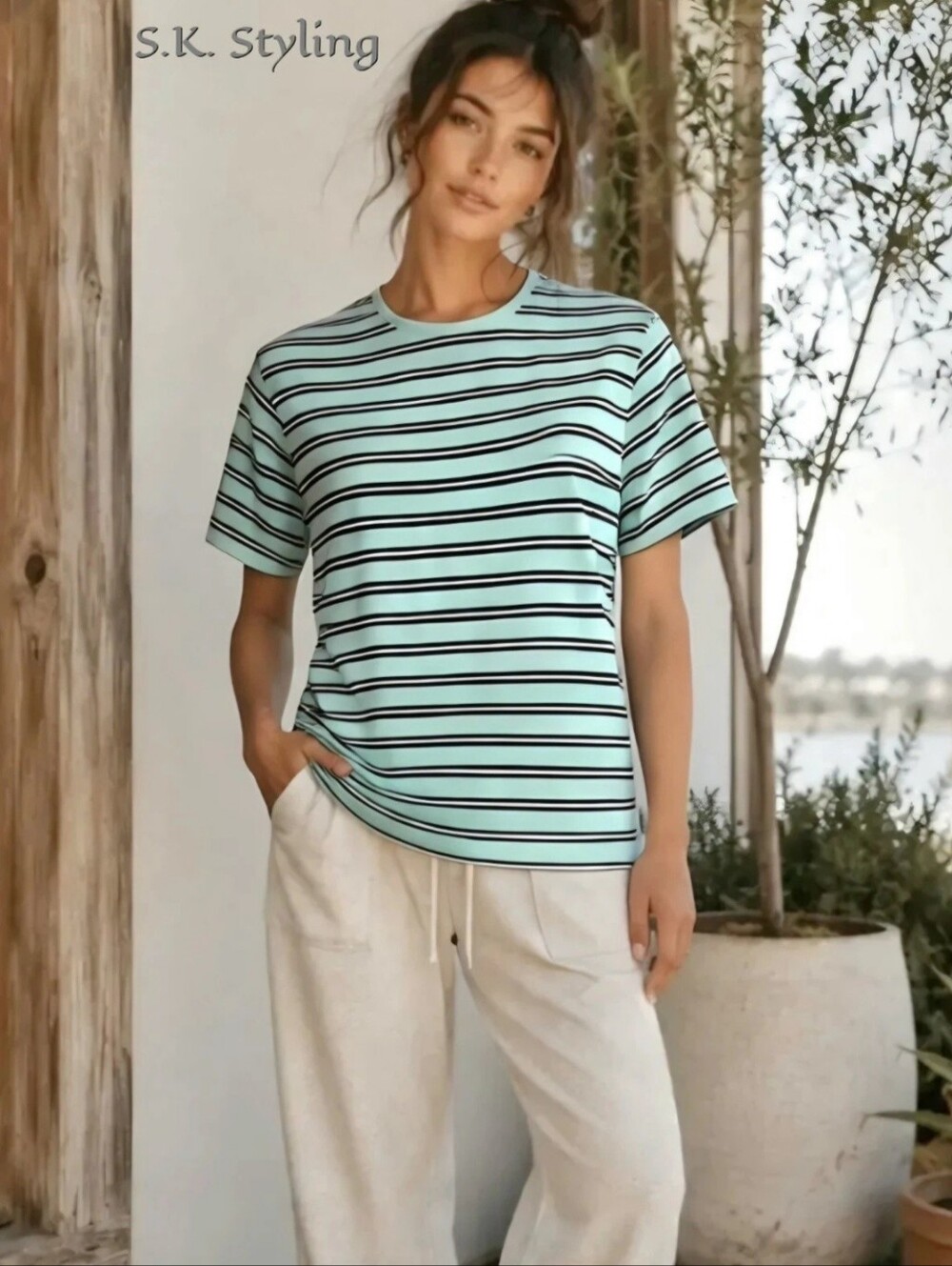 Vintage 90s Denim & Co. Heavyweight Striped Tee L / XL (Tag 1X) Soft Grunge Y2K